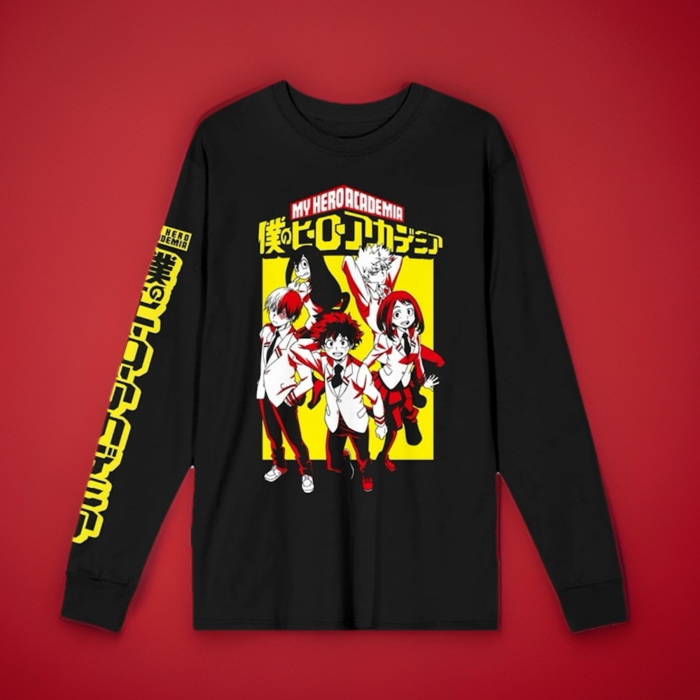 The My Hero Academia Character Group Vibrant Graphics Black Long Sleeve Tee